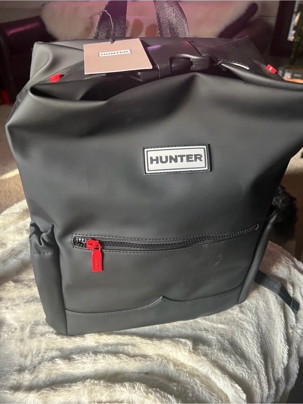 Hunter Black Everyday Backpack with Red Accents